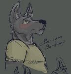  android anthro blush canid canine canis clothed clothing dad_bot.exe english_text flustered fur heart_beating hi_res humanoid machine male mammal robot robot_humanoid s.n.i.p.e sketch solo solo_focus text wolf yellow_eyes 