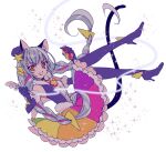  1girl animal_ears ayumaru_(art_of_life) blue_gloves blue_hair braid cat_ears cat_tail cure_cosmo dress elbow_gloves extra_ears full_body fur-trimmed_gloves fur_trim gloves hat holding holding_pen long_hair looking_at_viewer magical_girl mini_hat mini_top_hat multicolored_clothes multicolored_hair multicolored_skirt open_mouth pen pink_hair precure rainbow_skirt simple_background skirt smile solo star_color_pen star_twinkle_precure tail tail_ornament tail_ring top_hat twin_braids very_long_hair white_background yellow_eyes yuni_(precure) 