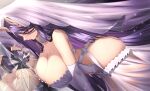  1girl absurdres antlers asymmetrical_horns azur_lane bare_shoulders breasts crack cracked_glass different_reflection dress eiryu33 elbow_gloves gloves golden_hind_(azur_lane) golden_hind_(forlorn_femme_fatale)_(azur_lane) hair_between_ass hair_over_one_eye highres holding horns huge_breasts large_breasts long_hair mole mole_under_mouth official_alternate_costume purple_eyes purple_hair reflection reindeer_antlers tentacles 