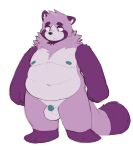  2023 anthro balls belly canid canine genitals hi_res male mammal moobs navel nipples overweight overweight_male penis purple_body purplenooki raccoon_dog simple_background small_penis solo tanuki white_background 