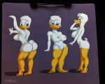  2023 anatid anseriform anthro avian big_breasts bird blue_eyes breasts butt daisy_duck digital_media_(artwork) digital_painting_(artwork) disney duck female hair hi_res looking_at_viewer looking_back lying mixed_media multicolored_body non-mammal_breasts on_front open_mouth portrait short_hair side_boob solo tail traditional_media_(artwork) two_tone_body vylfgor white_body 