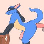  1:1 anal anal_penetration animated anthro balls bedside blue_body bodily_fluids butt canid canine canis cum doggystyle duo ears_down ejaculation erection from_behind_position furniture generation_4_pokemon genital_fluids genitals hands-free hepicant hi_res lucario male male/male mammal mouth_closed nintendo penetration penis pink_nose pink_penis pivoted_ears pokemon pokemon_(species) red_eyes sex short_playtime table wolf yellow_body 