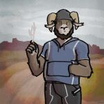  anthro beard bovid caprine carl_hendricks chazthewolf clothing desert drugs echo_(game) echo_(series) echo_project facial_hair hoodie male mammal smoking solo topwear 