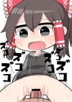  1girl bar_censor black_eyes black_hoodie blush bottomless bow breasts brown_hair censored commentary_request cookie_(touhou) cowboy_shot dashed_eyes frilled_bow frilled_hair_tubes frills hair_between_eyes hair_bow hair_tubes hakurei_reimu hetero hood hood_down hoodie hospital_king long_bangs looking_down maru_(cookie) open_mouth penis pussy red_bow sex simple_background small_breasts solo_focus tearing_up touhou vaginal white_background 