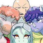  1:1 2023 3_horns amber_eyes anon_(snoot_game) anthro bald ceratopsian clothing digital_drawing_(artwork) digital_media_(artwork) dinosaur dromaeosaurid eyelashes eyeliner fang_(gvh) female frill_(anatomy) goodbye_volcano_high grey_body grey_scales group hair hoodie horn human light-skinned_male light_body light_skin looking_at_viewer makeup male mammal multi_horn open_mouth orange_body orange_hair orange_scales ornithischian pink_body pink_scales pterodactylus pterosaur purple_body purple_eyes purple_hair purple_scales reed_(gvh) reptile scales scalie shirt short_hair signature silver_hair simple_background snoot_game snout tank_top teeth theropod topwear triceratops trish_(gvh) unknown_artist unknown_artist_signature velociraptor white_background 