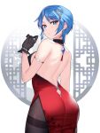  1girl aqua_(kingdom_hearts) backless_dress backless_outfit black_gloves blue_eyes blue_hair china_dress chinese_clothes dress gendo0032 gloves highres kingdom_hearts 