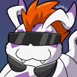  anthro bandai_namco bust_portrait claws cute_fangs digimon digimon_(species) eyewear fur gomamon hair joltink male portrait red_hair smile solo sunglasses white_body white_fur 