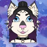  &lt;3 &lt;3_eyes blue_eyes bull_ring collar facial_piercing felid female hair mammal markings nose_piercing pantherine piercing pink_nose poem_art_corner purple_hair solo spiked_collar spikes striped_markings stripes tiger 