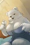  2023 anthro bear black_nose breasts cleavage clothed clothing female fur fur_tuft hi_res ice_(interspecies_reviewers) interspecies_reviewers mammal open_mouth polar_bear towel towel_only tuft ursine white_arms white_body white_ears white_fingers white_fur white_hands white_inner_ear yuutokudraw 