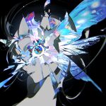  1girl abstract black_background blue_eyes cracked_skin glowing glowing_eyes highres looking_at_viewer original portrait solo tagme yoneyama_mai 
