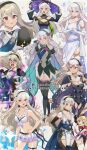  absurdres angry aura bikini bikini_skirt blonde_hair breasts cape cleavage corrin_(female)_(adrift)_(fire_emblem) corrin_(female)_(fire_emblem) corrin_(female)_(halloween)_(fire_emblem) corrin_(female)_(ninja)_(fire_emblem) corrin_(female)_(resplendent)_(fire_emblem) corrin_(female)_(summer)_(fire_emblem) corrin_(fire_emblem) elise_(fire_emblem) elise_(ninja)_(fire_emblem) fangs fire_emblem fire_emblem_fates fire_emblem_heroes flower flower_necklace glowing glowing_eyes grey_hair hair_flower hair_ornament hairband hat highres long_hair multiple_persona official_alternate_costume pointy_ears pomme_(lazzledazzle) red_eyes smile swimsuit thighhighs very_long_hair water witch_hat 