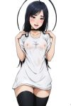  ai-generated antenna_hair black_hair bleach bleach:_the_thousand-year_blood_war blue_eyes breasts giselle_gewelle long_hair looking_at_viewer nipples non-web_source open_mouth quincy smile sternritter wandenreich wandenreich_uniform 