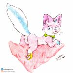  butt collar cute_expression cute_eyes felid feline female feral hi_res mammal pawpads paws purring raised_tail smile smiling_at_viewer solo tail the_lego_movie unikitty unikitty! yordraw 