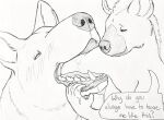  ambiguous_gender anthro blush blush_lines bodily_fluids body_part_in_mouth canid canine canis deep_throat domestic_dog drooling duo feral finger_in_mouth graphite_(artwork) hand_in_mouth hgythshs hi_res hyena larger_feral mammal mawplay monochrome mouth_play oral oral_fisting pencil_(artwork) saliva saliva_on_arms size_difference slobber smaller_anthro swallowing traditional_media_(artwork) vore 