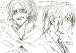  1other cloak commentary_request eyepatch frown glasses goggles hange_zoe jacket mo_cha_ri open_mouth other_focus ponytail serious shingeki_no_kyojin smile sweat tongue tongue_out translation_request 