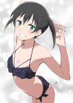  1girl bikini black_bikini black_hair breasts cleavage collarbone gradient_hair green_eyes green_hair highres looking_at_viewer love_live! love_live!_nijigasaki_high_school_idol_club medium_hair multicolored_hair nagi_mkrnpn short_hair signature solo swimsuit takasaki_yuu twintails two-tone_hair 