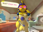  3d_(artwork) abyssinian_cat animal_crossing ankha_(animal_crossing) ankha_zone anthro big_penis blue_hair blue_penis_tip blue_stripes bodily_fluids bottomless bracelet chair clothed clothing curvy_figure desk dialogue dialogue_box digital_media_(artwork) domestic_cat egyptian fanning fanning_self felid feline felis first_person_view foreskin furniture genitals glowing glowing_eyes gynomorph hair hi_res huge_penis hypnotic_eyes imminent_oral imminent_sex intersex jewelry lewdwithlogan looking_at_viewer looking_down looking_down_at_viewer mammal markings mostly_nude multicolored_body multicolored_hair multicolored_tail musk musk_clouds name_in_dialogue nintendo penis phone purple_eyes solo solo_focus source_filmmaker speech_bubble spiral_eyes striped_markings striped_tail stripes sweat sweatdrop table tail tail_markings text tom_nook_(animal_crossing) topwear topwear_only town_hall two_tone_body whiteboard yellow_body yellow_penis 