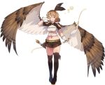  1girl aero_(sennen_sensou_aigis) arrow_(symbol) artist_request black_shorts black_thighhighs bow_(weapon) breasts brown_eyes brown_hair brown_wings feathered_wings full_body gloves medium_breasts medium_hair navel official_art one_eye_closed quiver sennen_sensou_aigis shorts skindentation sleepy solo standing thighhighs third-party_source weapon white_gloves wings 