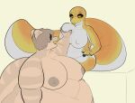  5_fingers 8762e13 amber_(8762e13) anthro bald belly big_breasts big_tail black_sclera breast_grab breast_groping breasts brown_body brown_hair duo female female/female fingerless_(marking) fingers fish flat_colors grope hair hand_on_breast handpaw hi_res huge_tail kinlee_(8762e13) marine navel nipples nude obese open_mouth orange_eyes overweight paws reptile scalie shark simple_background sitting slightly_chubby smile snake standing surprise surprised_expression tail yellow_body 