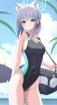  1girl absurdres blue_archive blue_eyes grey_hair highres kenomotsu_yukuwa medium_hair shiroko_(blue_archive) shiroko_(swimsuit)_(blue_archive) solo 