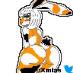  anthro anus butt colored_fur fan_character female female/female genitals gesture hair lagomorph leporid long_ears mammal presenting presenting_hindquarters pussy rabbit solo suggestive suggestive_gesture white_hair xmias 