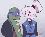  &lt;3 ashwii bandanna blush clothing duo eye_contact hi_res kerchief lagomorph leonardo_(tmnt) leporid looking_at_another male male/male mammal rabbit reptile rise_of_the_teenage_mutant_ninja_turtles samurai samurai_rabbit:_the_usagi_chronicles scalie simple_background teenage_mutant_ninja_turtles turtle usagi_yojimbo warrior yuichi_usagi 