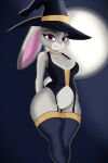 absurd_res anthro bite biting_lip breasts clothing corset cute_expression disney ears_down female garter_straps genitals glowing glowing_eyes halloween happy hat headgear headwear hi_res holidays humanoid judy_hopps lagomorph legwear leporid lingerie mammal moon pivoted_ears pussy rabbit scut_tail short_tail smile solo tail the_good_guy_two thick_thighs thigh_highs topwear witch_hat zootopia 