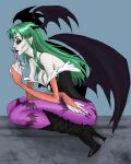  2007 asunder bat_print big_breasts black_lips black_nails blood blood_in_mouth bodily_fluids boots breasts capcom cleavage clothed clothing colored_nails darkstalkers demon demon_humanoid drinking drinking_blood female finger_fetish finger_lick finger_play fingers footwear green_hair grey_body grey_skin hair head_wings high_heeled_boots high_heels humanoid latex_boots leggings legwear leotard licking licking_blood lips long_hair long_nails looking_aside looking_away morrigan_aensland nails not_furry pale_skin portrait pose print_clothing print_legwear purple_clothing purple_legwear purple_tights rubber rubber_boots simple_background solo teal_eyes teal_hair tights tongue tongue_out traditional_media_(artwork) wings 