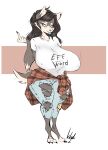  absurd_res alternate_form alternate_species anthro black_hair blep bottomwear brown_body brown_fur canid canine canis cheek_tuft clothing denim denim_clothing digitigrade domestic_dog dullvivid facial_tuft female flannel_shirt fur gesture hair half-closed_eyes hi_res husky jeans lara_ravencroft long_hair mammal middle_finger narrowed_eyes nipple_outline nordic_sled_dog pants shirt simple_background solo spitz t-shirt tan_body tan_fur tongue tongue_out topwear torn_bottomwear torn_clothing torn_pants tuft white_background wolf 