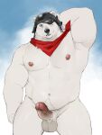  2023 abs anthro armor balls bear biceps epic_games erection eye_patch eyewear fortnite front_view genitals grin hand_behind_head headgear helmet humanoid_genitalia humanoid_penis looking_at_viewer male mammal manly musclegut muscular_arms muscular_legs navel nipples nude pecs penis polar_bear polar_patroller portrait pubes red_scarf rossciaco scarf simple_background smile solo standing thick_thighs three-quarter_portrait triceps ursine white_body 