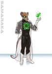  anthro atom claws clothing coat eyewear goggles gus hero hi_res lab_coat latex male mammal murid murine rat rodent samaraka solo suit teeth_showing thin_tail topwear 