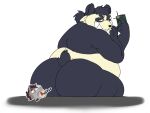  anthro bear big_butt black_and_white_fur butt cellphone coyotebbbusted giant_panda grin hair hi_res looking_at_viewer male mammal nude overweight phone ponytail selfie smartphone smile solo 