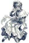  1boy adjusting_eyewear alternate_costume apron circus66 commentary_request dated ensemble_stars! full_body glasses greyscale hair_between_eyes kagehira_mika long_sleeves looking_at_viewer maid maid_apron maid_headdress male_focus monochrome open_mouth round_eyewear short_hair simple_background solo white_background 