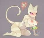  2023 adventure_time anthro areola big_breasts blush breasts cartoon_network digital_media_(artwork) domestic_cat felid feline felis female grey_background hi_res holding_object jarnqk looking_at_viewer mammal me-mow nipples nude pink_sclera puffy_areola puffy_nipples signature simple_background solo 