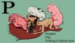  beard bestiality domestic_pig facial_hair feral group human islamic male male/male mammal muhammad religion sex_from_behind simple_background suid suina sus_(pig) tongue tongue_out trio 