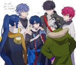  5boys anger_vein black_hair blue_hair bradley_bain dark_blue_hair english_text figaro_garcia glasses green_eyes highres juunn_(naruto62) lennox_ram long_hair looking_at_another looking_at_viewer mahoutsukai_no_yakusoku male_focus mithra_(mahoutsukai_no_yakusoku) multicolored_hair multiple_boys oz_(mahoutsukai_no_yakusoku) red_eyes red_hair scar scar_on_neck shino_sherwood short_hair sketch white_background white_hair 