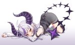  1girl ahoge ascot bare_shoulders black_horns braid braided_bangs detached_sleeves grey_hair hololive horns la+_darknesss la+_darknesss_(1st_costume) long_hair looking_at_viewer multicolored_hair pointy_ears purple_hair sidelocks solo streaked_hair striped_horns very_long_hair virtual_youtuber yellow_eyes z.m._(zimin) 