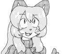  anthro averi_(fiddleafox) ben_day_dots canid canine clothing female female_anthro fox fur gloves_(marking) hair mammal markings monochrome solo unknown_artist 