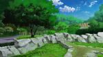  cloud fence forest grass highres naohiro nature no_humans original rock scenery sky tree 