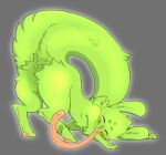  ambiguous_gender blush feral fluffy fluffy_tail fur green_body green_fur hi_res mammal markings necky pawpads paws rain_world raised_tail saint_(rain_world) slugcat_(rain_world) solo tail tongue tongue_out 