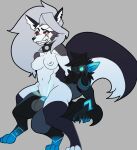  absurd_res anthro blue_body blue_fur breasts canid canine canis duo fan_character female fur genitals helluva_boss hi_res loona_(helluva_boss) machine male male/female mammal on_bottom on_top protogen pussy reverse_cowgirl_position sex stevenf94 wolf 