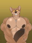  2022 abs absurd_res anthro anthrofied areola artist_name aviator_glasses biceps big_pecs big_penis biped bodily_fluids brown_areola brown_eyebrows brown_nipples brown_nose brown_penis canid canine canis cheek_tuft colored copyright_symbol countershade_face countershade_torso countershading coyote cross cross_necklace darkened_genitalia darkened_penis dated deltoids digital_drawing_(artwork) digital_media_(artwork) eyebrows eyewear eyewear_only facial_tuft fangs front_view fur genital_fluids genitals gradient_background half-length_portrait head_tilt hi_res huge_penis inner_ear_fluff jewelry looking_at_viewer looking_down looking_down_at_viewer male mammal muscular muscular_anthro muscular_male neck_tuft necklace necklace_only nipples nude open_mouth open_smile orange_eyewear orange_sunglasses pecs penis portrait precum precum_string prick_ears rebel_nightwolfe scp-2547-1 scp_foundation shoulder_tuft simple_background smile solo sunglasses sunglasses_only symbol tan_body tan_fur tan_tuft teeth triceps tuft yellow_background 