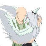  1:1 5_fingers absurd_res anon_(snoot_game) anthro bald clothed clothing colored duo embrace eyes_closed faceless_character faceless_human faceless_male fang_(gvh) feathered_wings feathers female fingers goodbye_volcano_high grey_body grey_feathers hair hand_in_hair hand_on_back hand_on_face hand_on_shoulder hi_res human human_on_anthro interspecies makeup male male/female mammal protonmono pterodactylus pterosaur reptile scalie silver_hair simple_background smile snoot_game snout tail touching_hair wings 