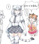  3girls animal_ears animal_print breast_envy breasts byakko_(kemono_friends) flat_chest garter_straps gloves kemono_friends kemono_friends_3 large_breasts medium_hair misunderstanding multiple_girls print_gloves print_thighhighs saja_(166j357) short_hair sumatran_tiger_(kemono_friends) tail thighhighs tiger_ears tiger_girl tiger_print tiger_tail translated white_thighhighs white_tiger_(kemono_friends) white_tiger_print 