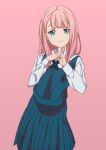  1girl 22/7 blue_eyes bow kamiki_mikami li@_(rikku04) long_hair looking_at_viewer pink_hair school_uniform shirt skirt smile 