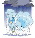  &lt;:( alolan_form alolan_ninetales alpha_channel ambiguous_gender blue_body blue_fur bracelet closed_frown cloud dripping dripping_wet feral frown fur furrowed_brow furrowed_eyebrows hi_res jewelry leche looking_at_viewer mouth_closed narrowed_eyes nintendo pokemon pokemon_(species) raincloud raining regional_form_(pokemon) sad scarf simple_background solo sun sun_symbol toony transparent_background unknown_character water wet wet_body wet_fur 
