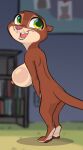  anthro areola biped blurred_background breasts brown_body detailed_background disney erect_nipples female green_eyes hi_res mammal mrs._otterton mustelid nipples nude open_mouth otter siroc smile solo zootopia 