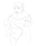  2013 belly big_breasts breasts clothing curvy_figure danellz featureless_crotch felid female hair huge_breasts lion mammal marissa_(marissa) navel open_mouth pantherine sketch slightly_chubby solo traditional_media_(artwork) voluptuous 