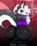  anthro big_butt black_body blush butt canid canid_demon clothing collar demon female grey_hair hair hellhound helluva_boss loona_(helluva_boss) mammal red_eyes solo spiked_collar spikes tail thedeathcrow05 