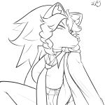  2023 absurd_res anthro big_breasts black_and_white braided_hair breasts canid canine canis female formal_wear frown hair hi_res inner_ear_fluff line_art looking_at_viewer mammal monochrome necktie renv signature solo tuft wolf 